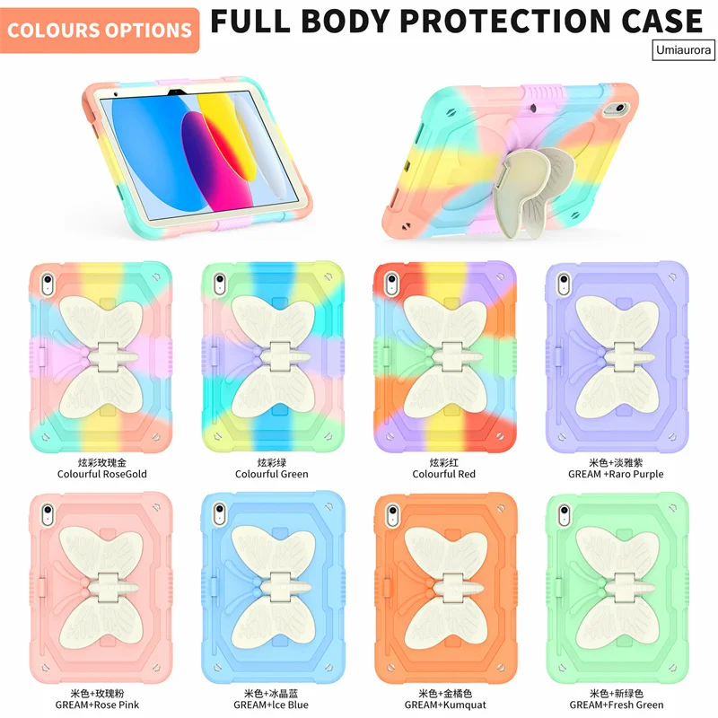 

For IPad 9.7 7th 8th 9th 10.2 10th 10.9 11th 11 inch A16 Air 2 3 10.5 Stand Shockprooof Butterfly Tablet Case Armor Cover Funda