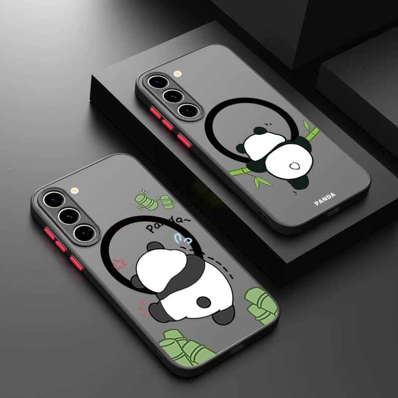 Cute Panda Patterned Magnetic Phone Case For Samsung Galaxy S26 S25 S24 S23 Ultra S25 FE A17 A37 A56 A55 A36 A16 Acrylic Cover