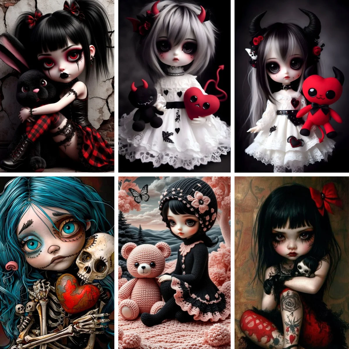 

Halloween Diamond Mosaic Sad Goth Doll DIY Diamond Painting Embroidery Full Square Ideal for Gothic and Horror Enthusiasts