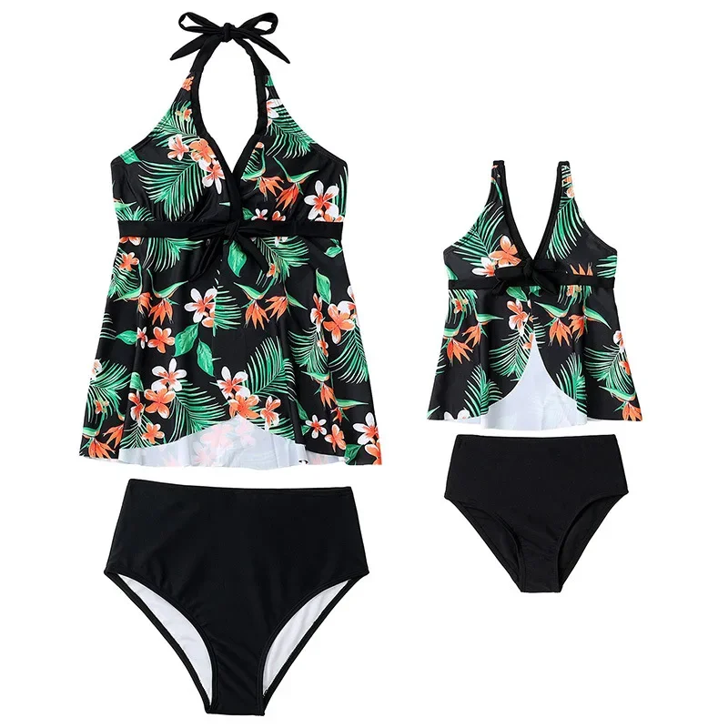 Mother Kids Girls Swimsuit with Briefs Women Beach Bikini Bathing Suit Family Matching Swimwear Mummy Daughter Beachwear