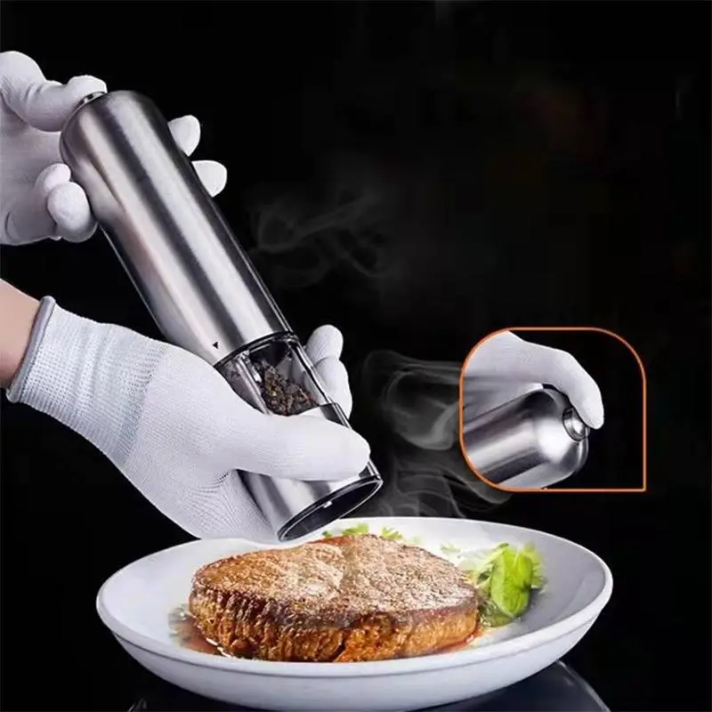 Electric Salt Grinder Set with Steel Shelf,Stainless Steel Pepper Mill with LED Light,Adjustable Coarseness Pepper Grinder Tools