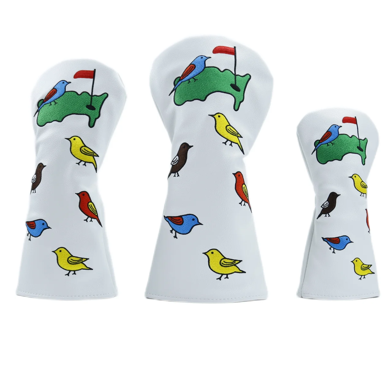 Golf Personalized PU Leather Course Bird Pattern Driver Fairway Hybrid Wooden Club Head Cover