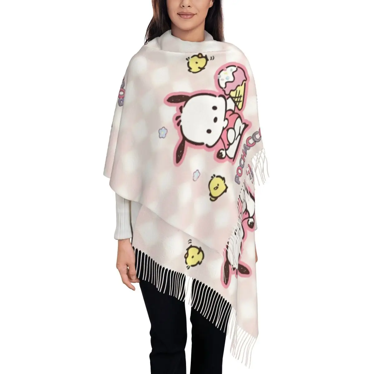 

Женский шарф с кисточками на заказ, мягкие милые шали в стиле аниме, женские зимние шарфы