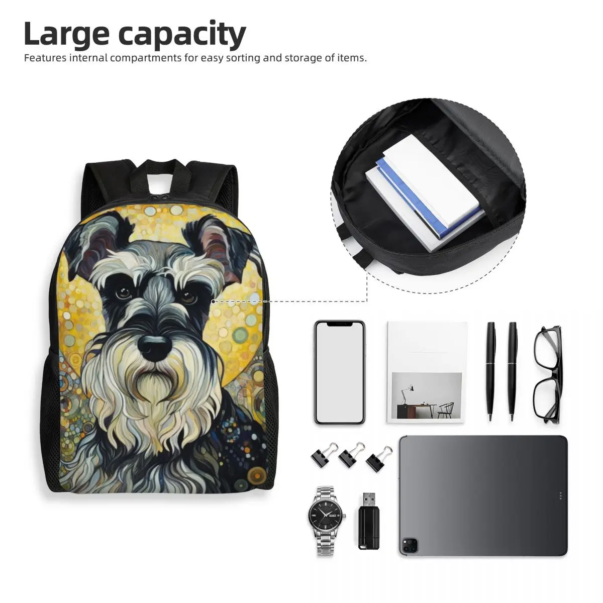 Modern Art Style Schnauzer Backpack Student Boys Girls BookBag School Bag Computer Shoulder Bags