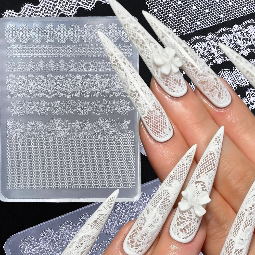 

1 шт. 3D-форма для дизайна ногтей из мягкого силикона с узором кружевной розы, ультратонкий французский шаблон для ногтей с черно-белым кружевным узором, инструмент для DIY-дизайна ногтей с эффектом кружевного штампа