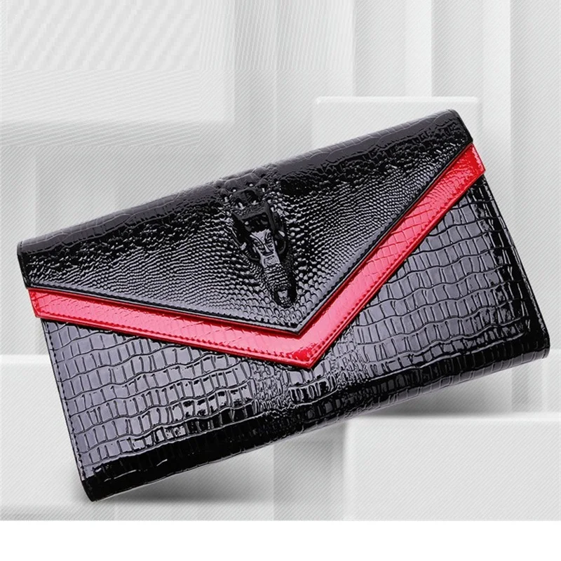 Alligator Pattern Women Cow Leather Clutch Bag Patchwork Crocodile Ladies Cowhide Shoulder or Crossbody Bags