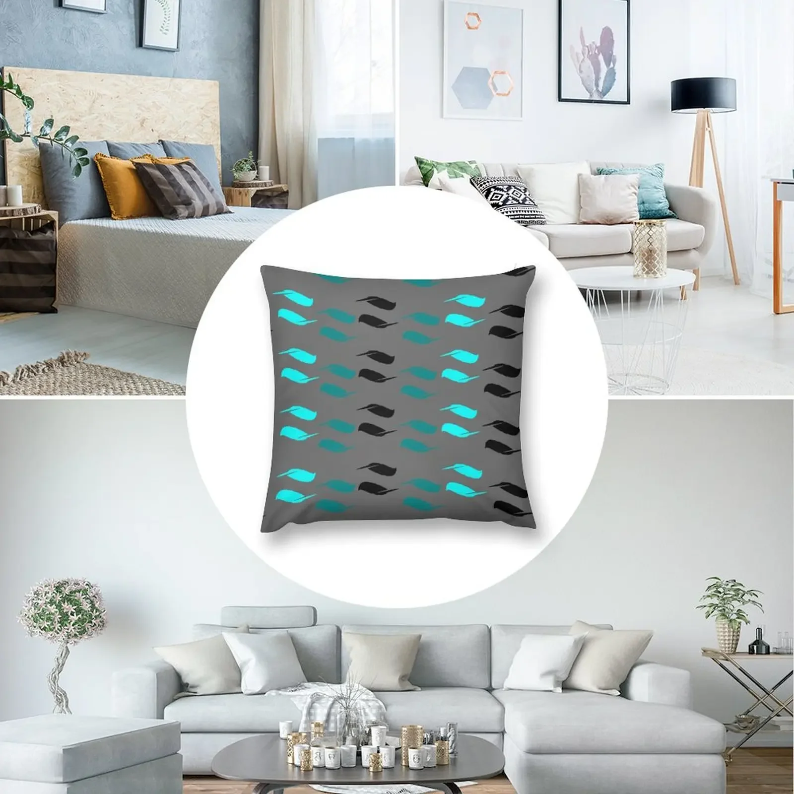 Juste de coussin décorative pour canapé, taie d'oreiller à carreaux, aqua et Industries celle