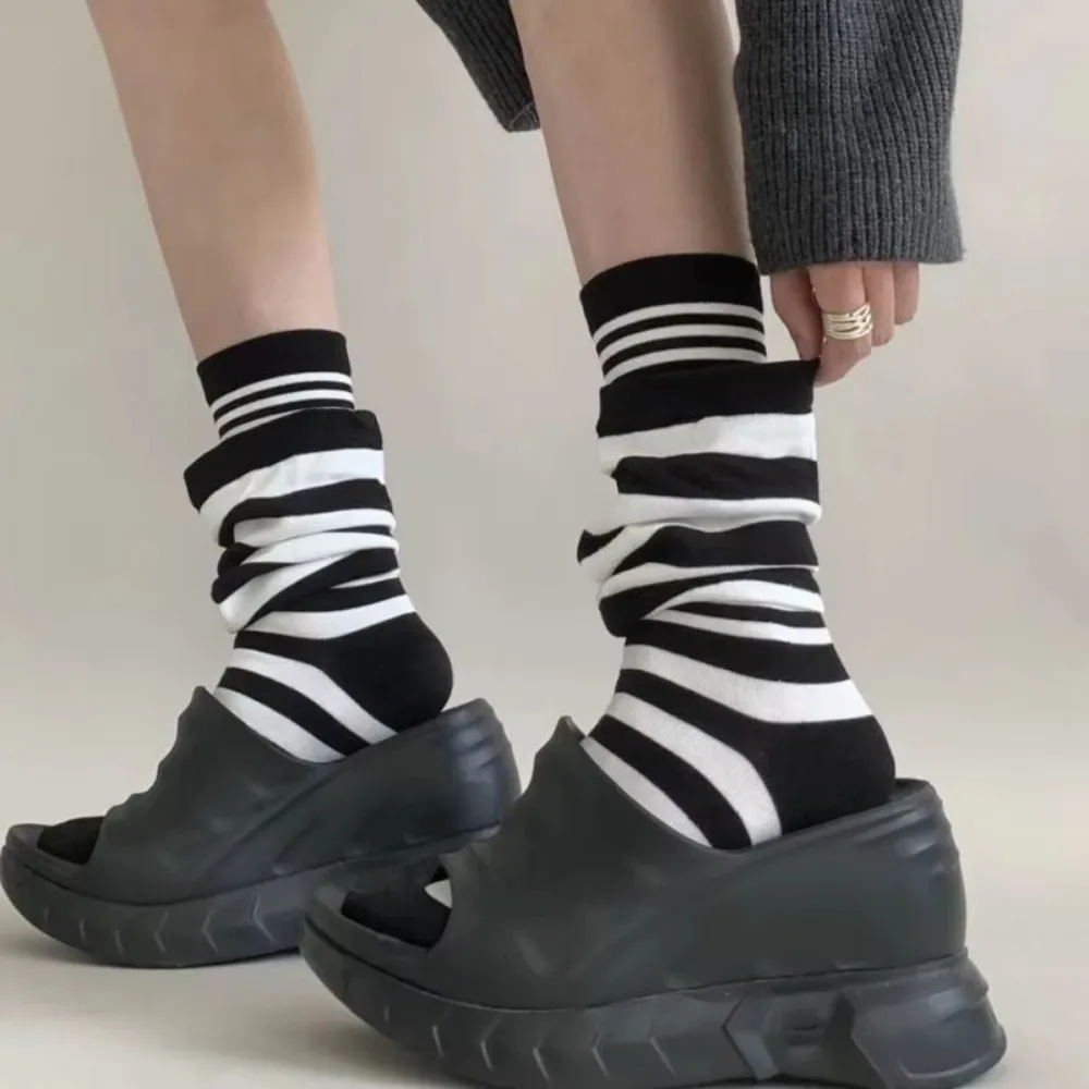 

4Pairs Fake Two Piece Ruffle Stripe Stocking Warm Loose Striped Pile Socks Comfortable Elastic Women's Leg Warmers Student