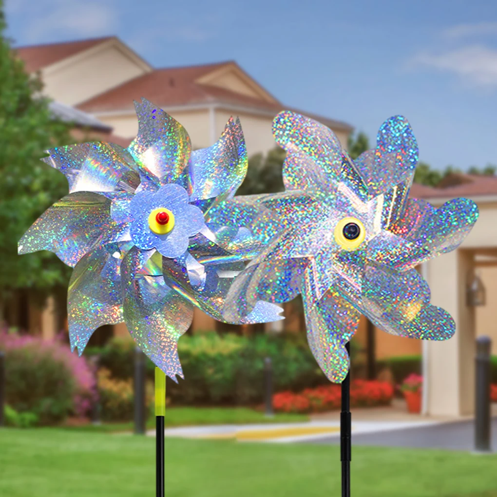 

10pack/lot Reflective Pinwheels Birds Deterrent - Decoration Effect For Effective Bird Control 8 angle silver