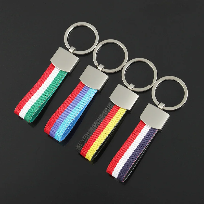 1Pc Nylon Woven Flag Keychain Metal Key Ring For BMW Germany Italy Flag Car Interior Decor Accessories view 5