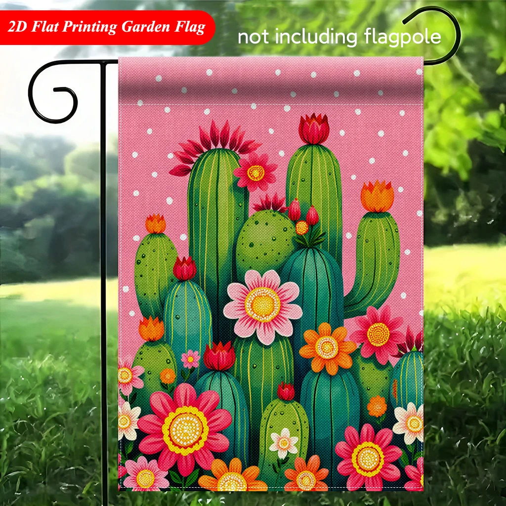 1pcs 2D Flat Printed Cactus Flower Garden Flag Pink Bohemian Style Outdoor Yard Decor Flag No Pole