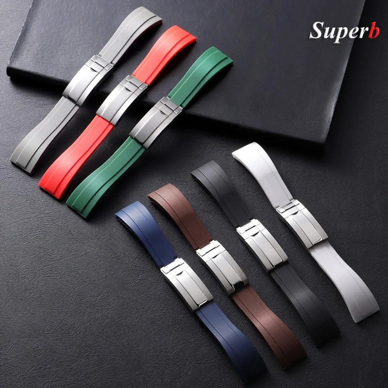 20 مللي متر حزام مطاط عالي الجودة لرولكس يخت دايتونا الغواصة أسود أخضر المياه شبح سوار حزام (استيك) ساعة اكسسوارات #4