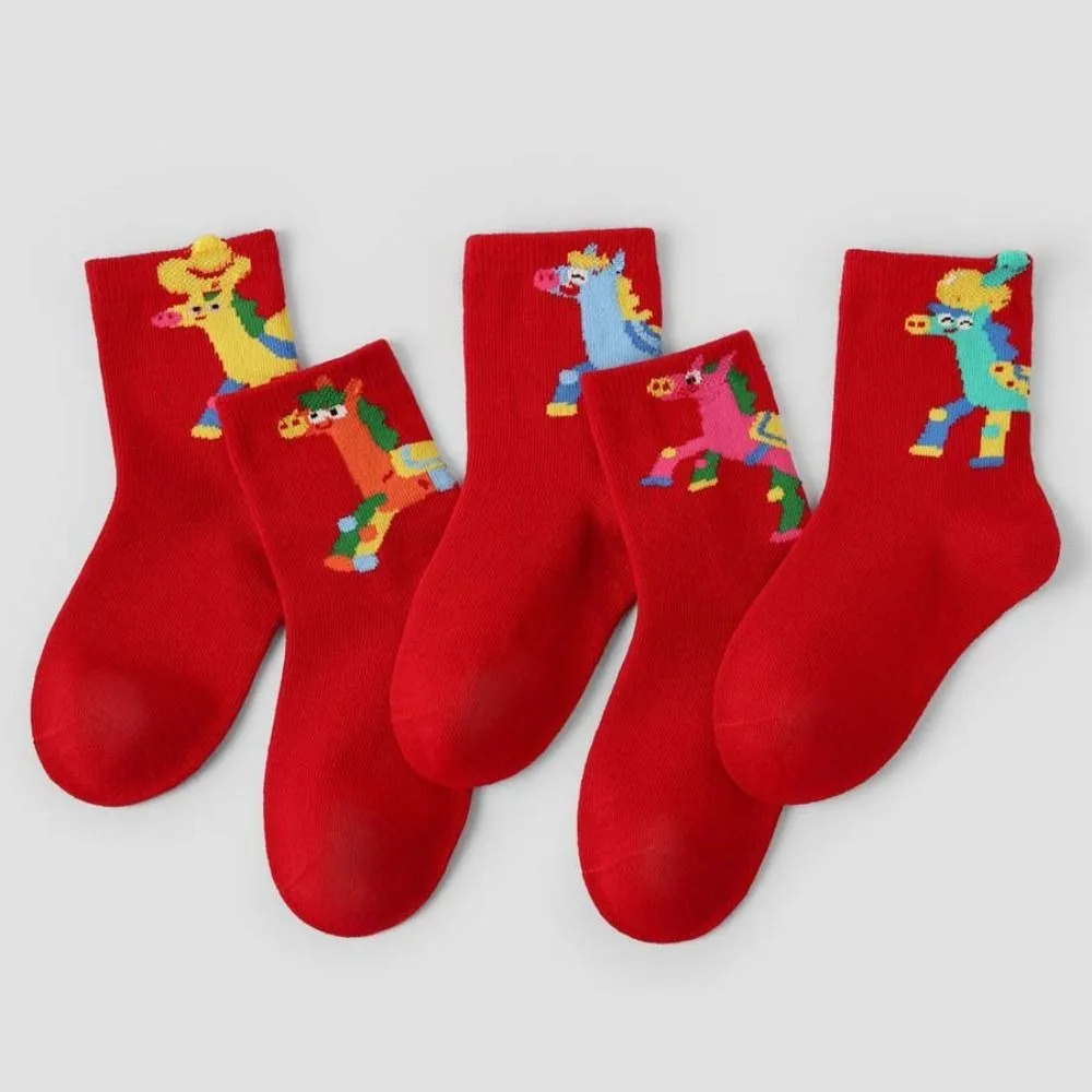 

Bring Wealth Chinese Style New Year Socks Cartoon Good Luck Children Red Socks Funny Winter Cotton Sock Gifts
