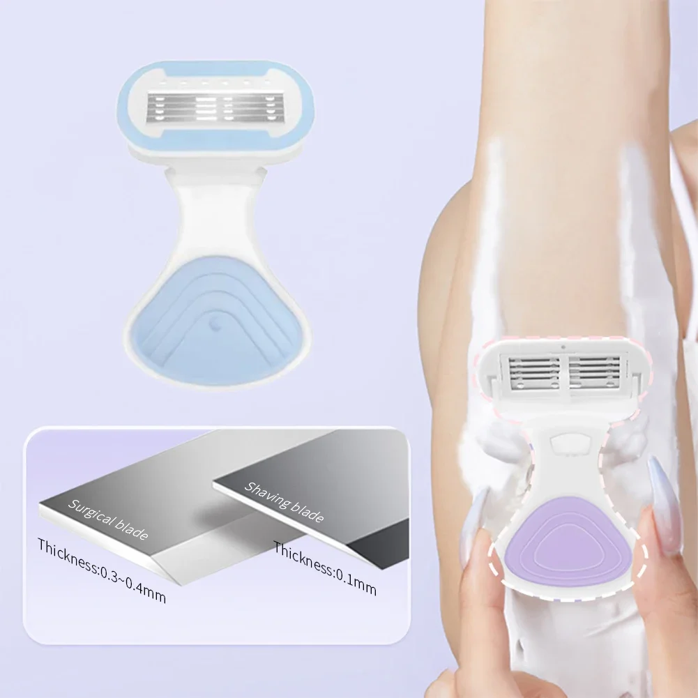 شفرة حلاقة نسائية محمولة بمقبض قصير 4 طبقات شفرة حلاقة ناعمة منحنى الجسم للسيدات شفرة شفرات قابلة للاستبدال