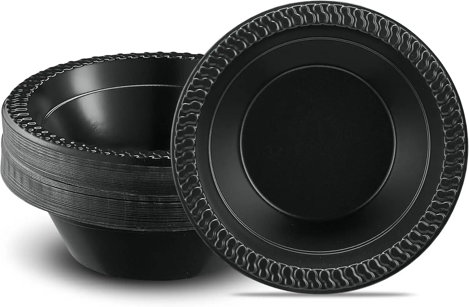 100 PCS Black Plastic Bowls Light Weight 12 oz Plastic Soup Bowls Black Salad Plates Disposable for Party and Wedding