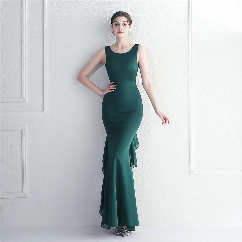 

DSP Emerald Green Satin Mermaid Evening Party Dresses Long Backless Luxury Beading Formal Occasion Dress for Women 2023