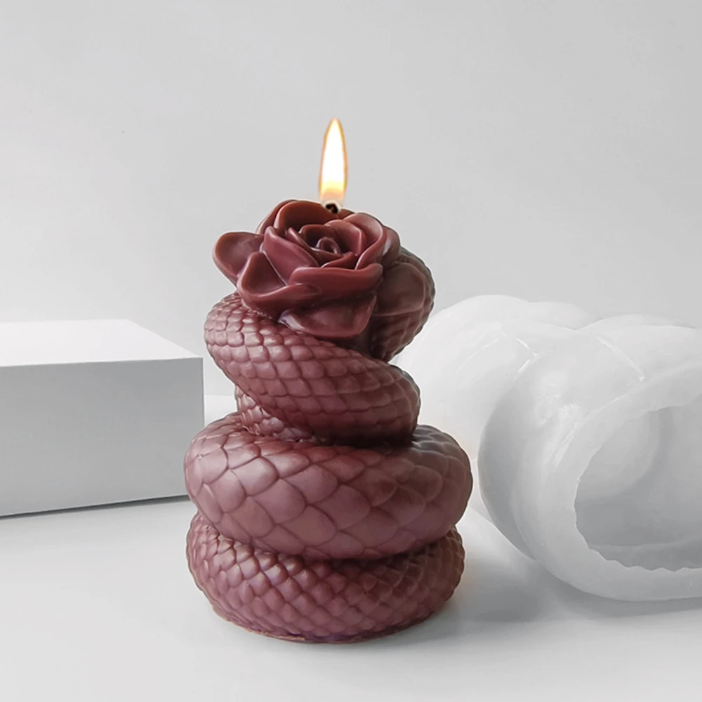 3D Relief Python Candle Making Set Dangerous Rose Head Animal Halloween Chocolate Silicone Mold Snake Flower Plaster Party Decor