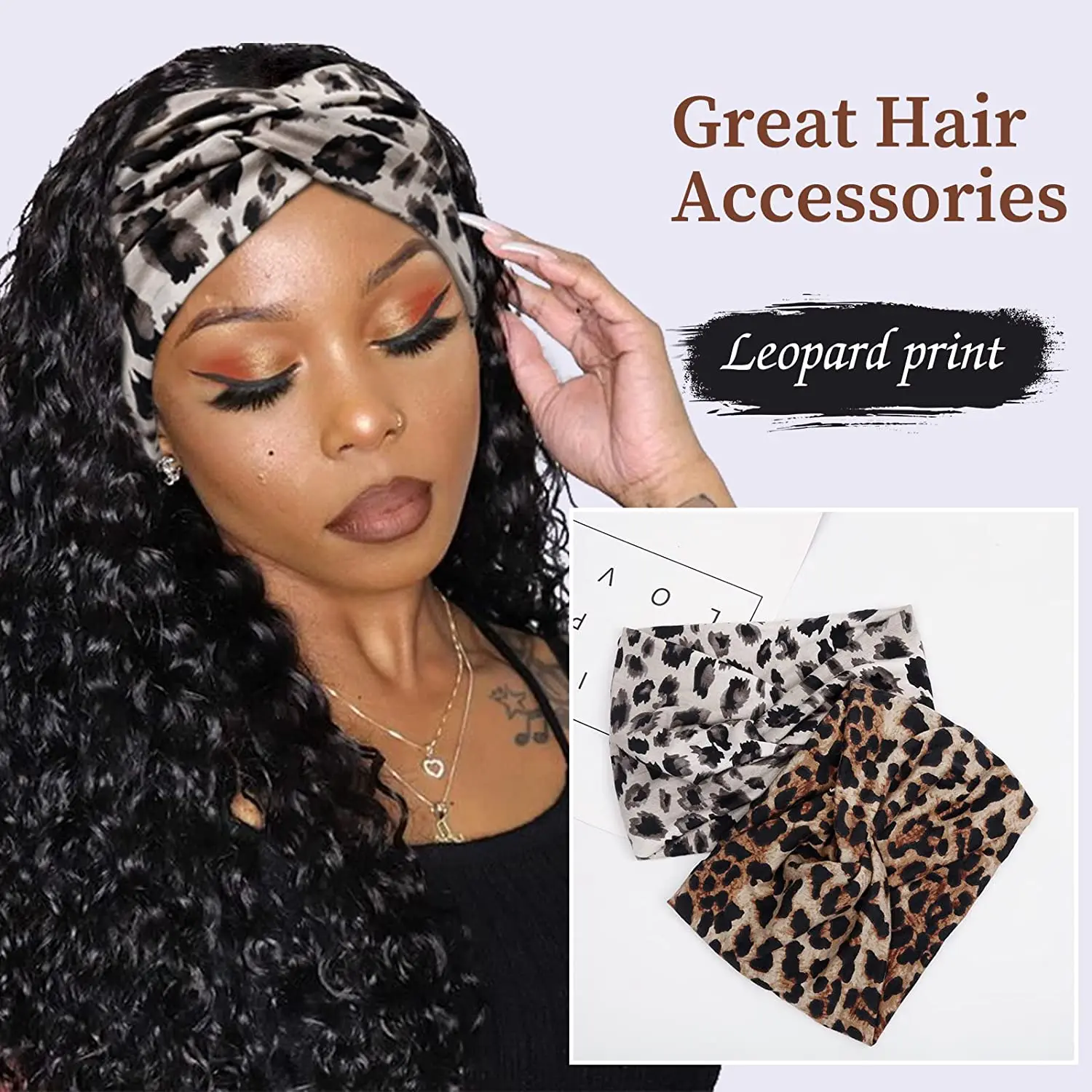 Yoga Headbands For Women\'s Hair Wide Thick Stretchy Boho African Turban Knotted Leopard Head Bands