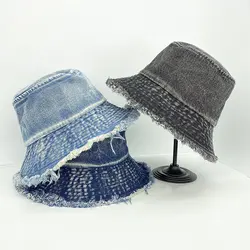 Women Fashion Retro Denim Washed Fisherman Cap Unisex Panama Bucket Hat Outdoor Sun Protection Fishing Beach Chapeau Femme