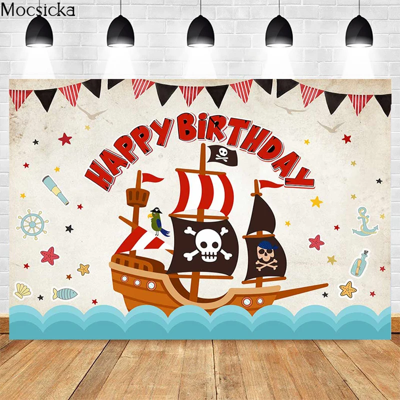 

1st Happy Birthday Background Photography Children's Birthday Party Pirate Ship Treasure Photo Backdrop Studio Props Decoration