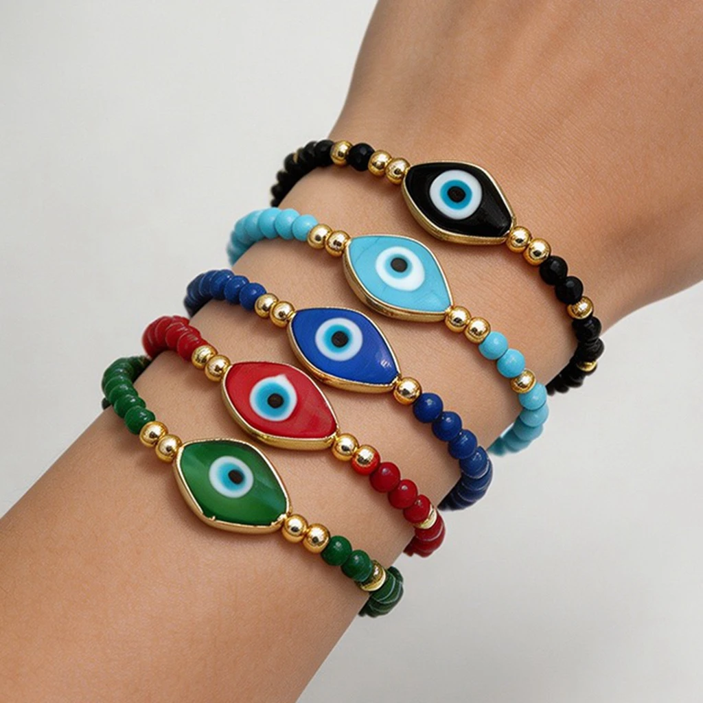 

3Pcs/New In Trendy Evil Eyes Crystal Beads Beaded Bracelets for Women Handmade Adjustable Rope Chains Lucky Jewelry