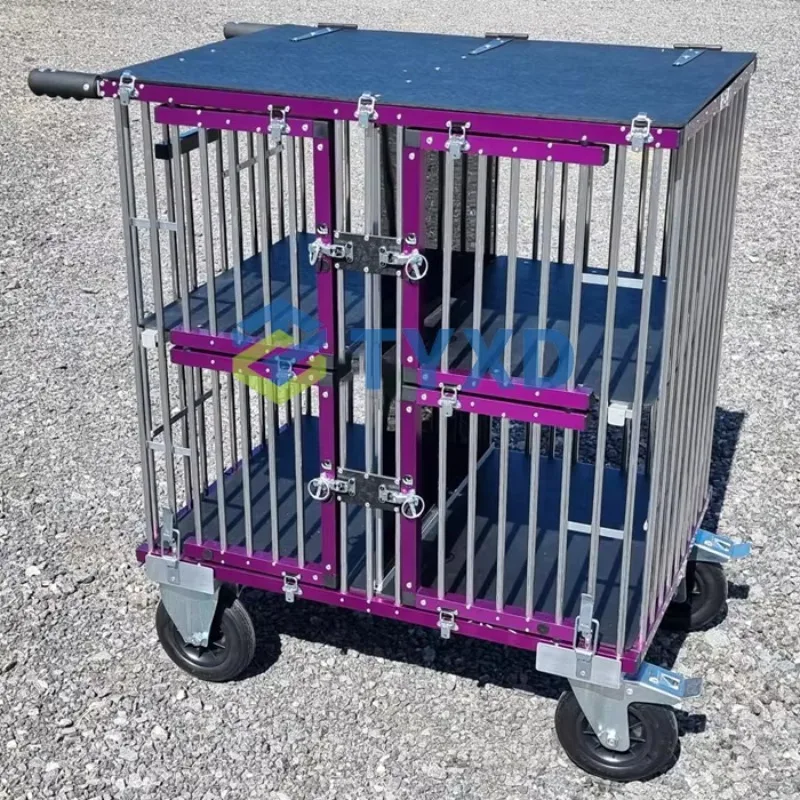 

Silver Four-Berth Aluminum Pet Show Cart Large Medium Size Collapsible Dog Trolley Animal Pattern Button Closure Made Metal