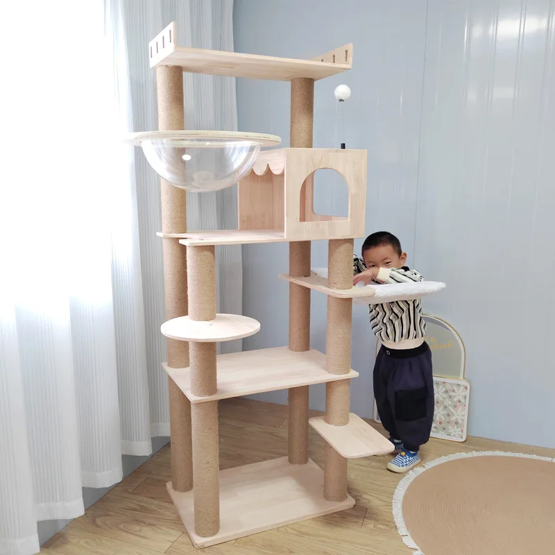 

Large Luxury Solid Wood Cat Climbing Frame Sisal Cat Scratching Post Multi-Story Cat Tree House Multifunctional pet House