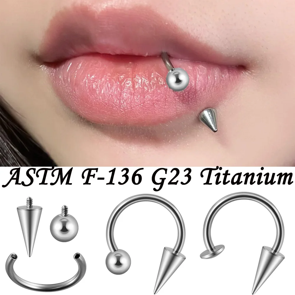 1PC G23 Titanium Spiral Spiral Twisted Lip Ring Labret Ring Piercing Punk Spike Nose Ring Eyebrow Tongue Piercing Jewelry 16G