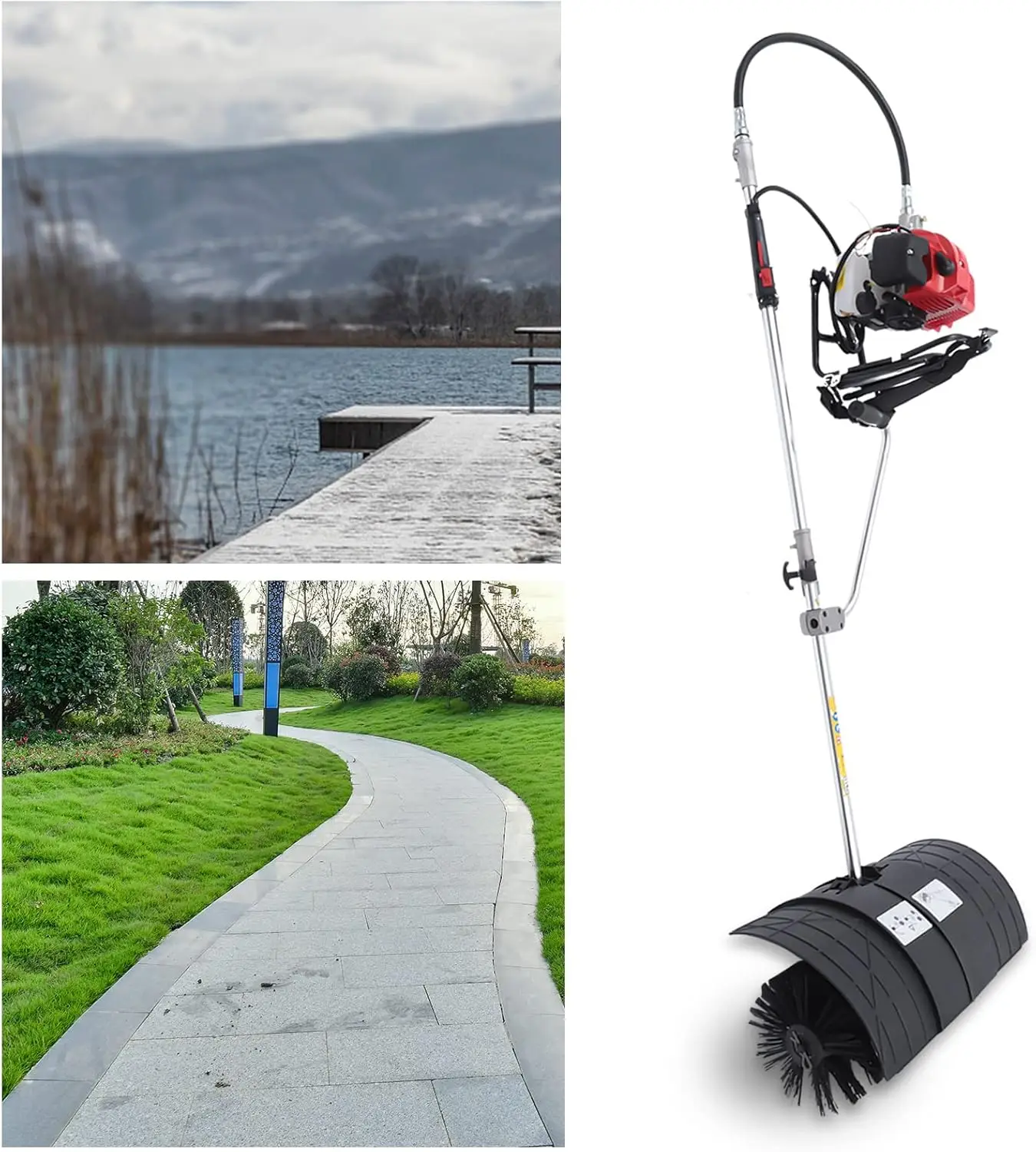 Handheld Sweeper, 2-Stroke 52Cc 1700W Gas Power Broom Snow Artificial Turf Grass Backpack Sweeper Petrol-Powered Backpack Leaf