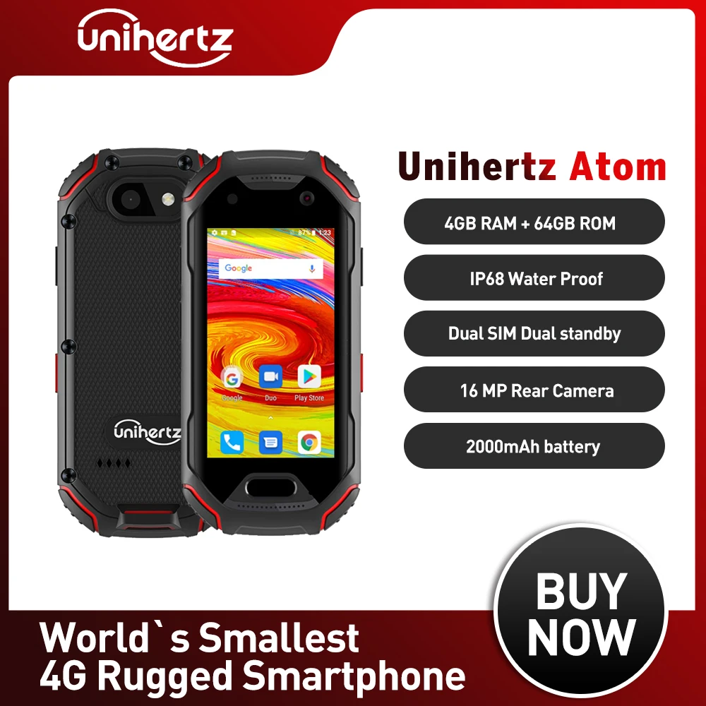 Unihertz Atom Robuste Smartphone 4GB 64GB Android 9 Octa Core Entsperrt Handy 2,45 zoll mini Tasche Handy 2000mAh NFC