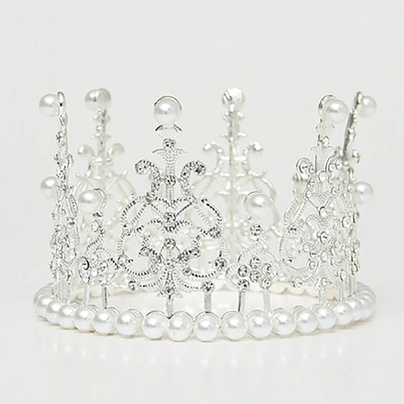 1PC Pearl Crown Cake Decorative Small Tiaras Crystal Pearl Princess CakeToppers