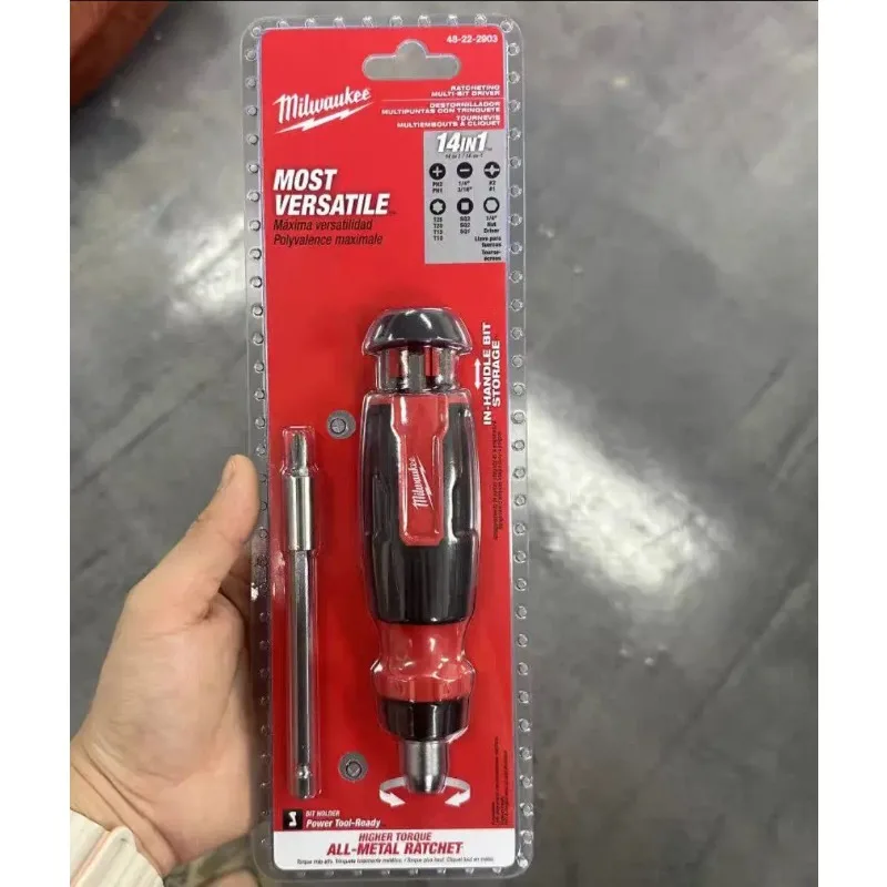 Milwaukee 48-22-2913 8-in-1 Ratcheting Compact Multi-Bit Screwdriver All Metal Ratchet Magnetic Bits Storage Hand Tool view 3