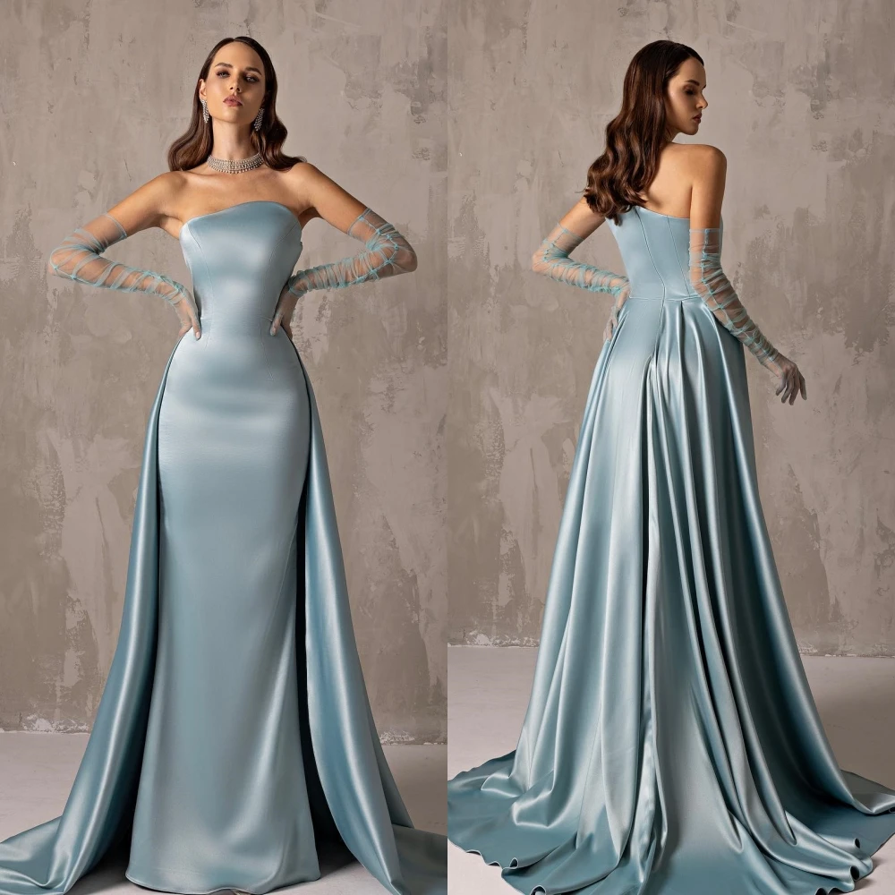 

Jiayigong Satin Draped Pleat Celebrity A-line Strapless Bespoke Occasion Gown Long es