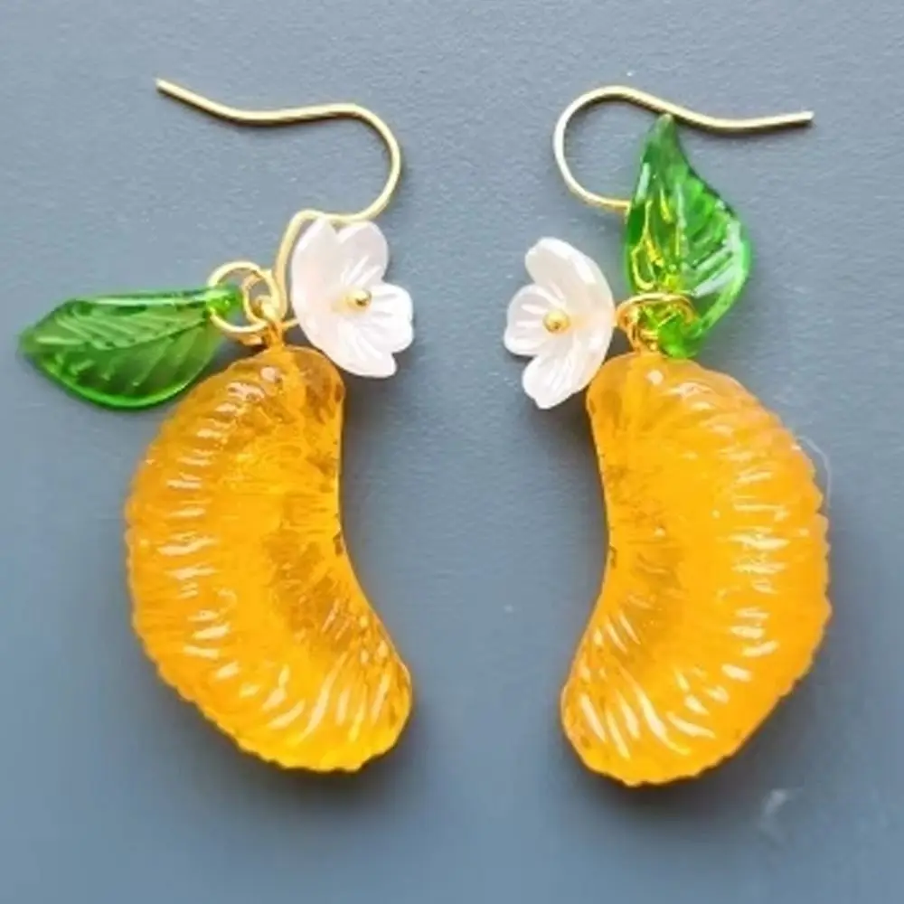 Simulated Fruits Orange Sliced Earrings Hook Piercing Korean Style Fruit Ear Jewelry Leaf Elegant Y2K Handmade Earrings