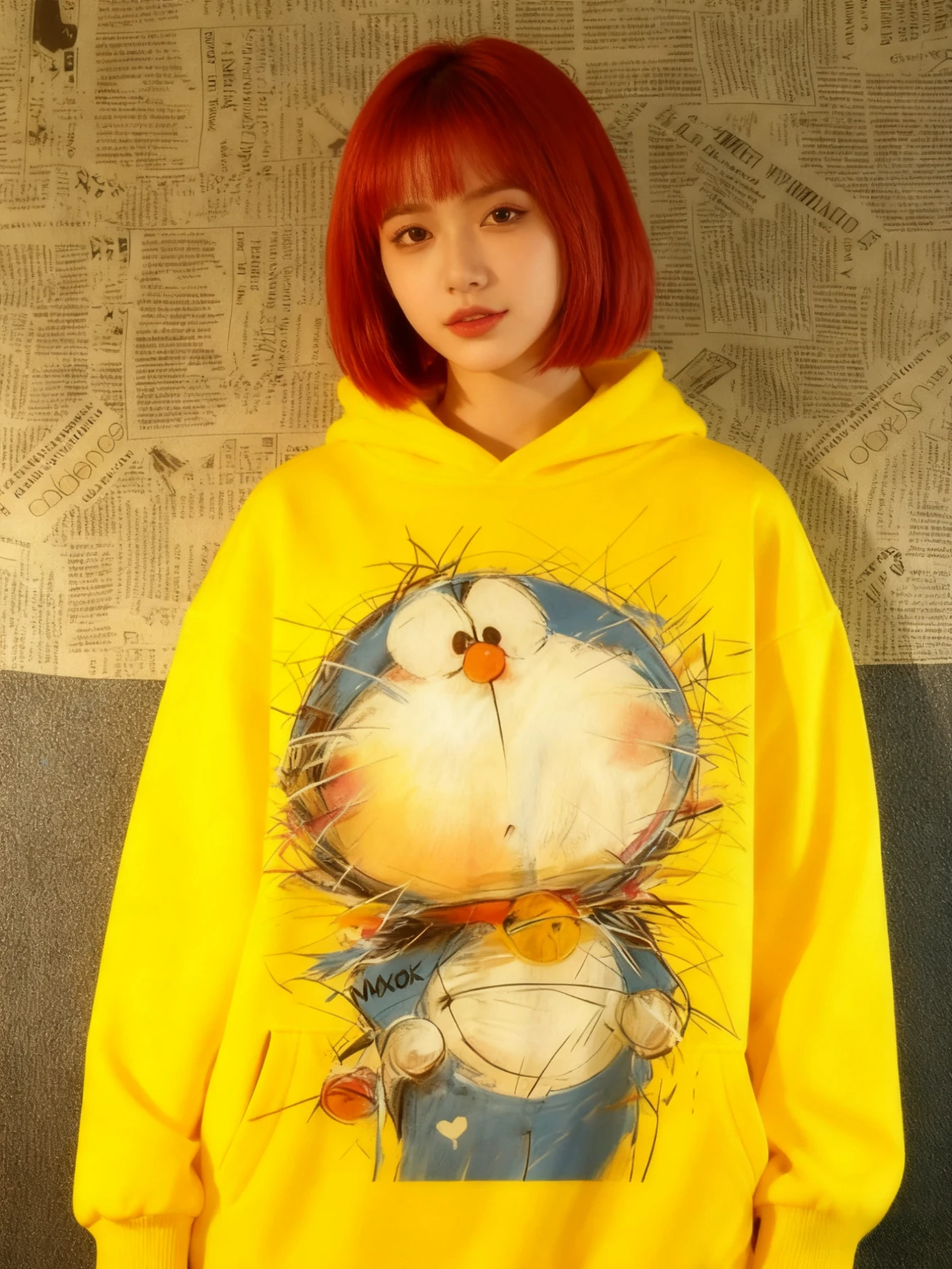 

Heavy Cotton Autumn and Winter Cartoon Doraemon Printed Hooded Sweatshirt for Men and Women, Versatile and Loose Fitting Clothes