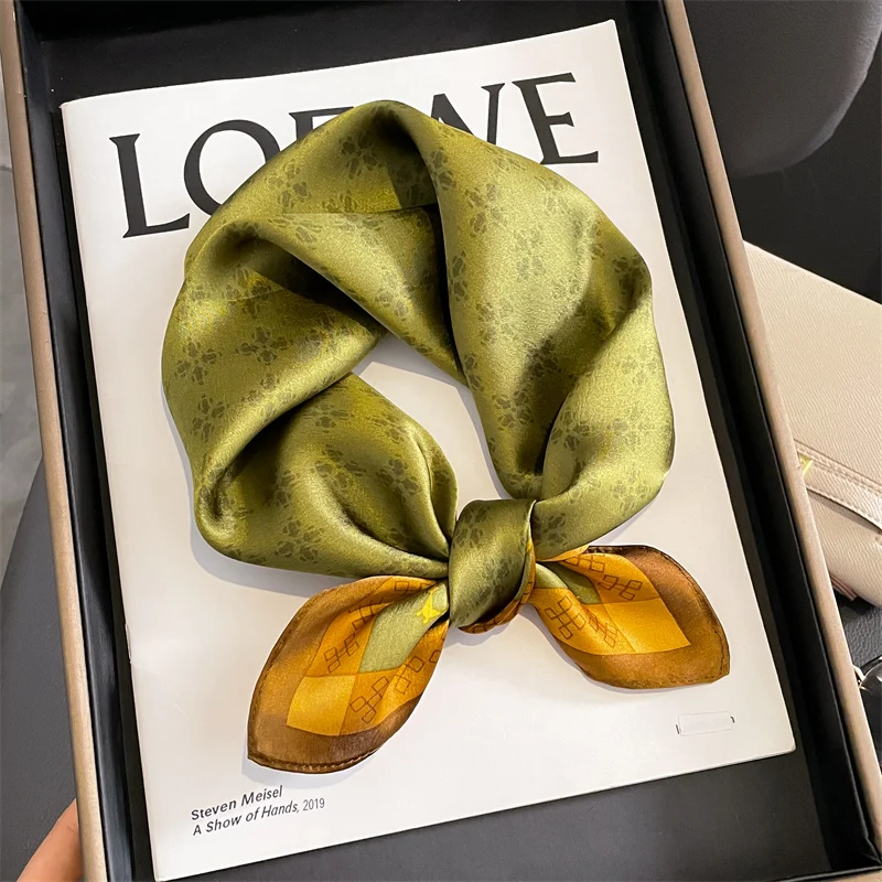 

Spring 2024 Design Print Scarf Real Silk Women Hair Band Small Square Scarves Foulard Neckerchief Bandana Female Neck Cover