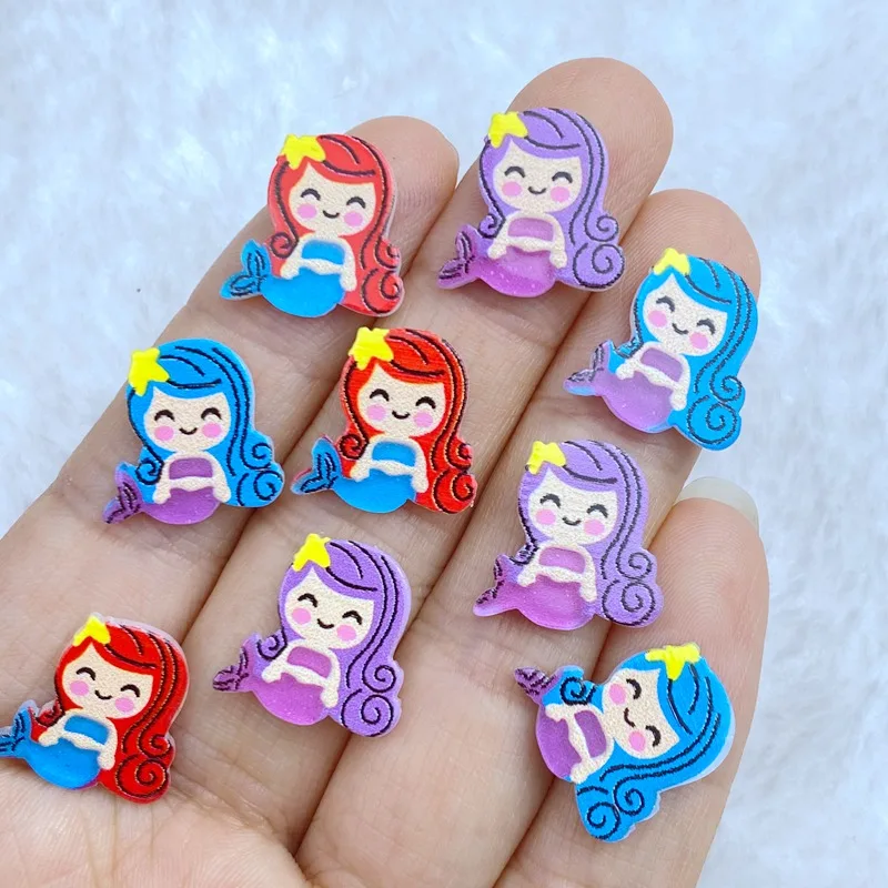 30Pcs New Cute Mini 14mm Shiny Mermaid Series Flatback Ornament Jewelry Making Manicure Hairwear Accessories