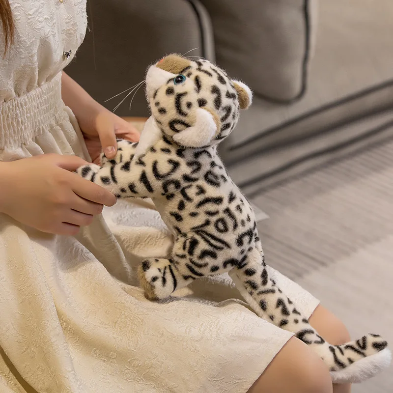 New Lifelike Standing Snow Leopard Stuffed Plush Toy Soft White Simulation Doll Birthday Gift for Boys