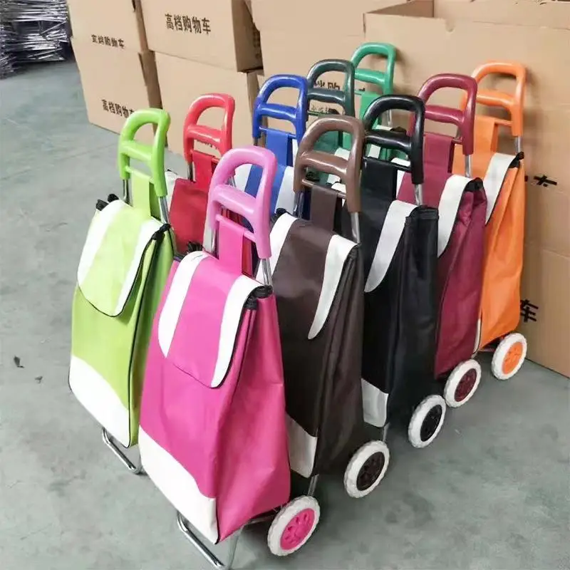 高齢者用手引きショッピングカート、ロゴ入り、階段昇降可能、野菜購入用小型プルカート、家族用収納ツール