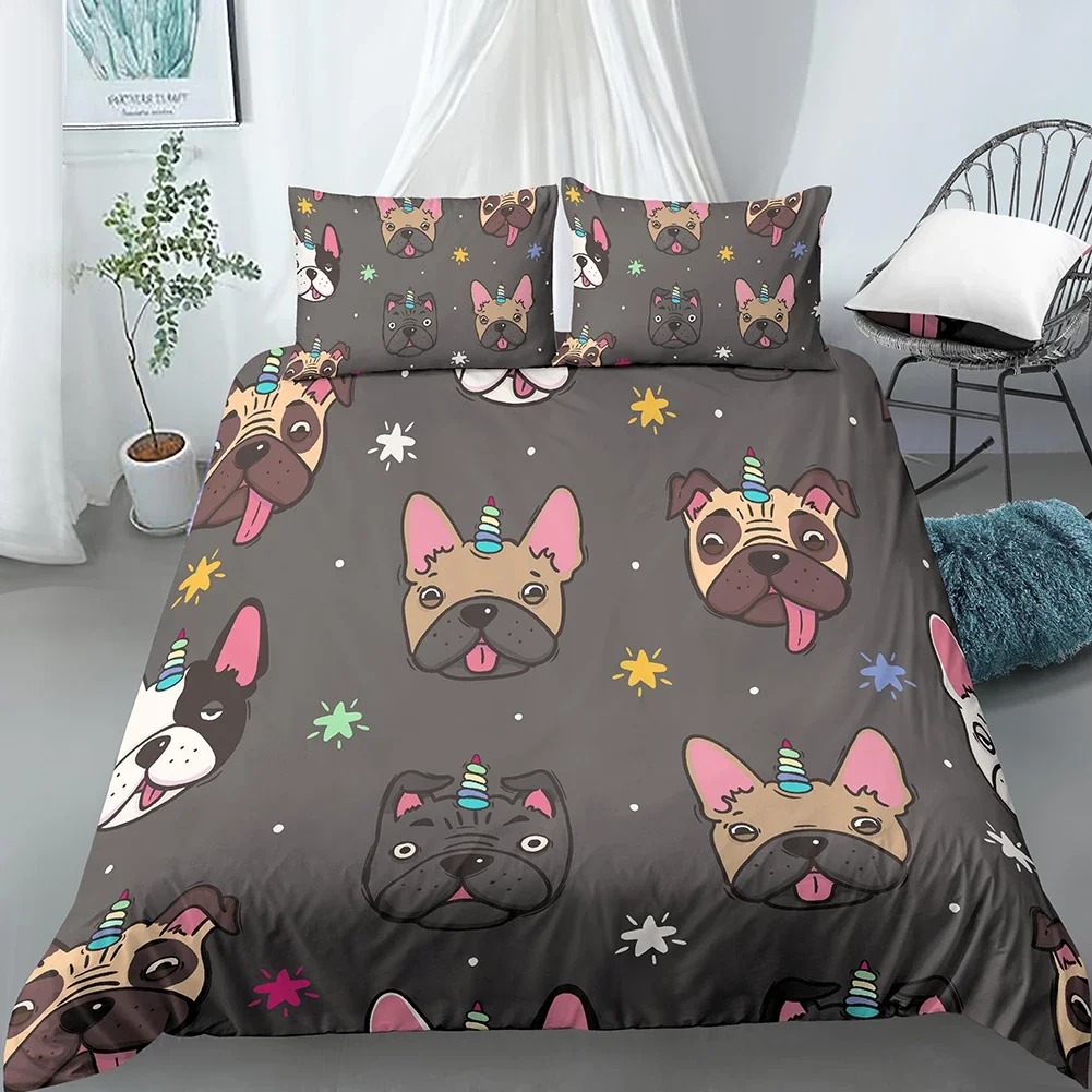 Dessin animé Chien Housse de couette Ensemble Drôle Carlin Imprimé King Size Ensemble De Literie pour Enfants Garçons Filles Animal Thème 2/3pcs Double Housse De Couette