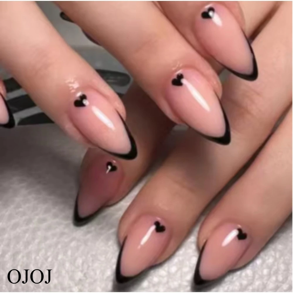 OJOJ Meerdere maten Sterke grip Zwart Frans lang amandelhart Druk op nagels Kunstnagels