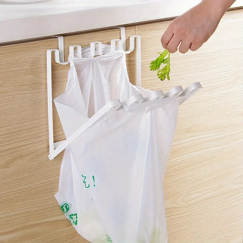 Foldable Garbage Bag Hanging Rack Kitchen Rubbish Holder Cupboard Over Door Storage Shelf Kitchen Cabinet Trash Bag Holder