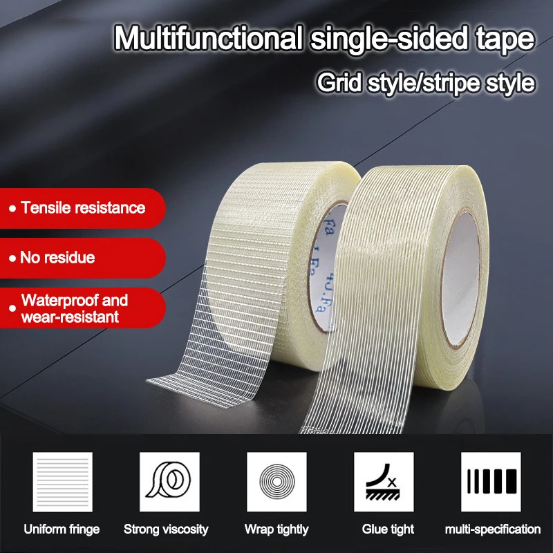 Filament Duct Tape, Transparent Fiberglass Filament Reinforcement Strapping Tape, Single-sided Tape Grid/striped Style Tape