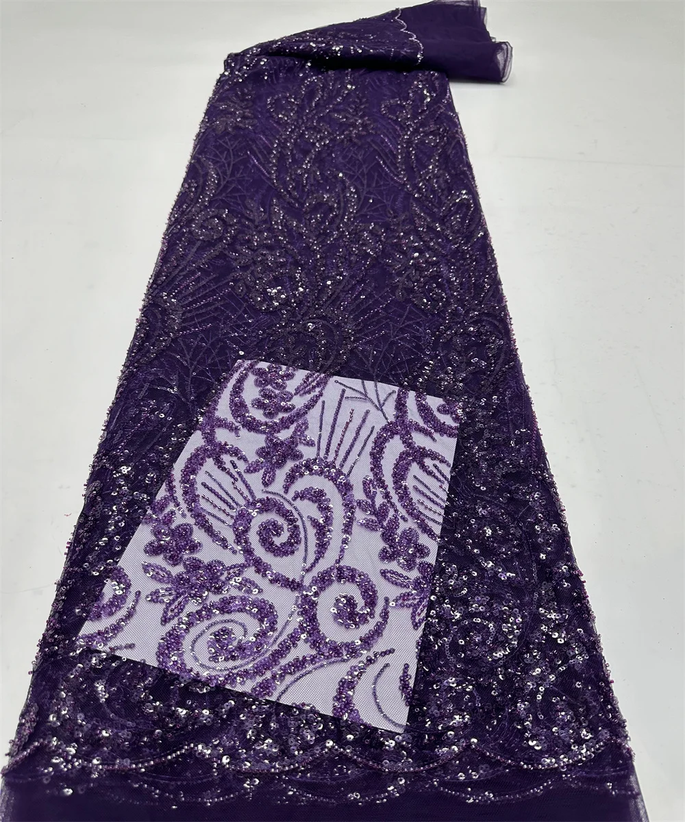 

Luxurious Nigerian Sequins Lace Fabric 2024 High Quality Embroidery Beads African French Lace Fabric For Wedding Dress