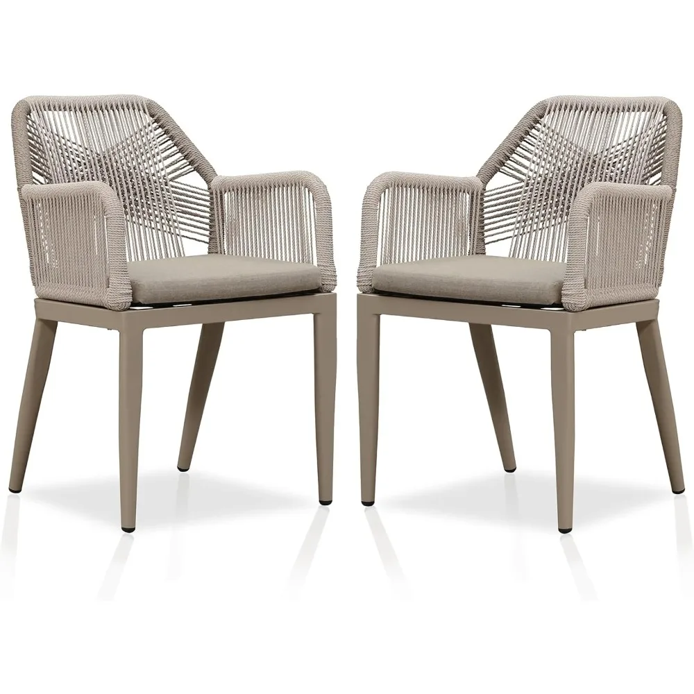 

Patio Dining Chair Set 2 Pieces Metal Modern Furniture Seating for Garden Kitchen Porch Outdoor Rattan Dining Chairs with Armre