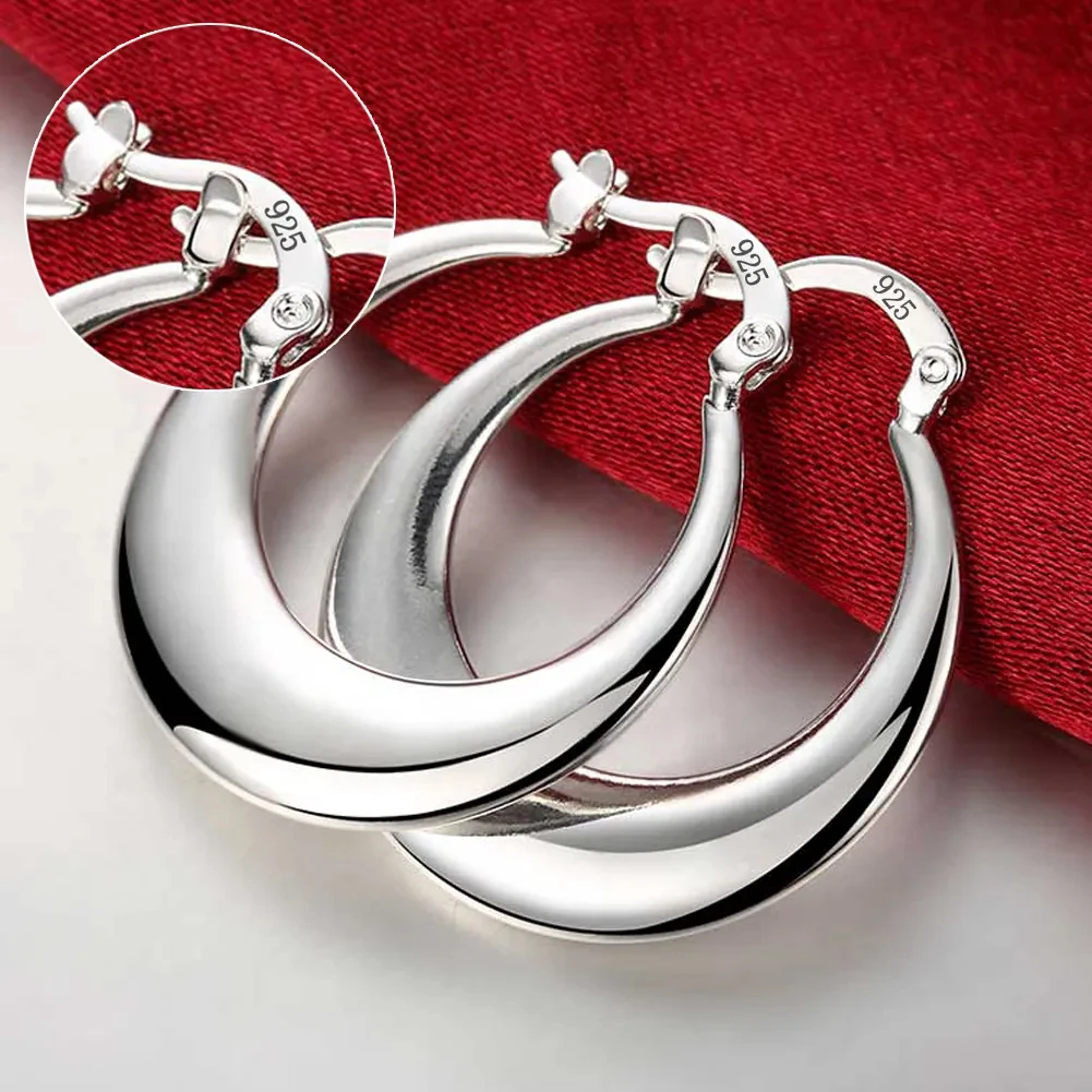 Top Quality Silver Color Earrings Simple Round Circle Hoop Earrings For Woman Fashion Wedding Engagement Charm Jewelry