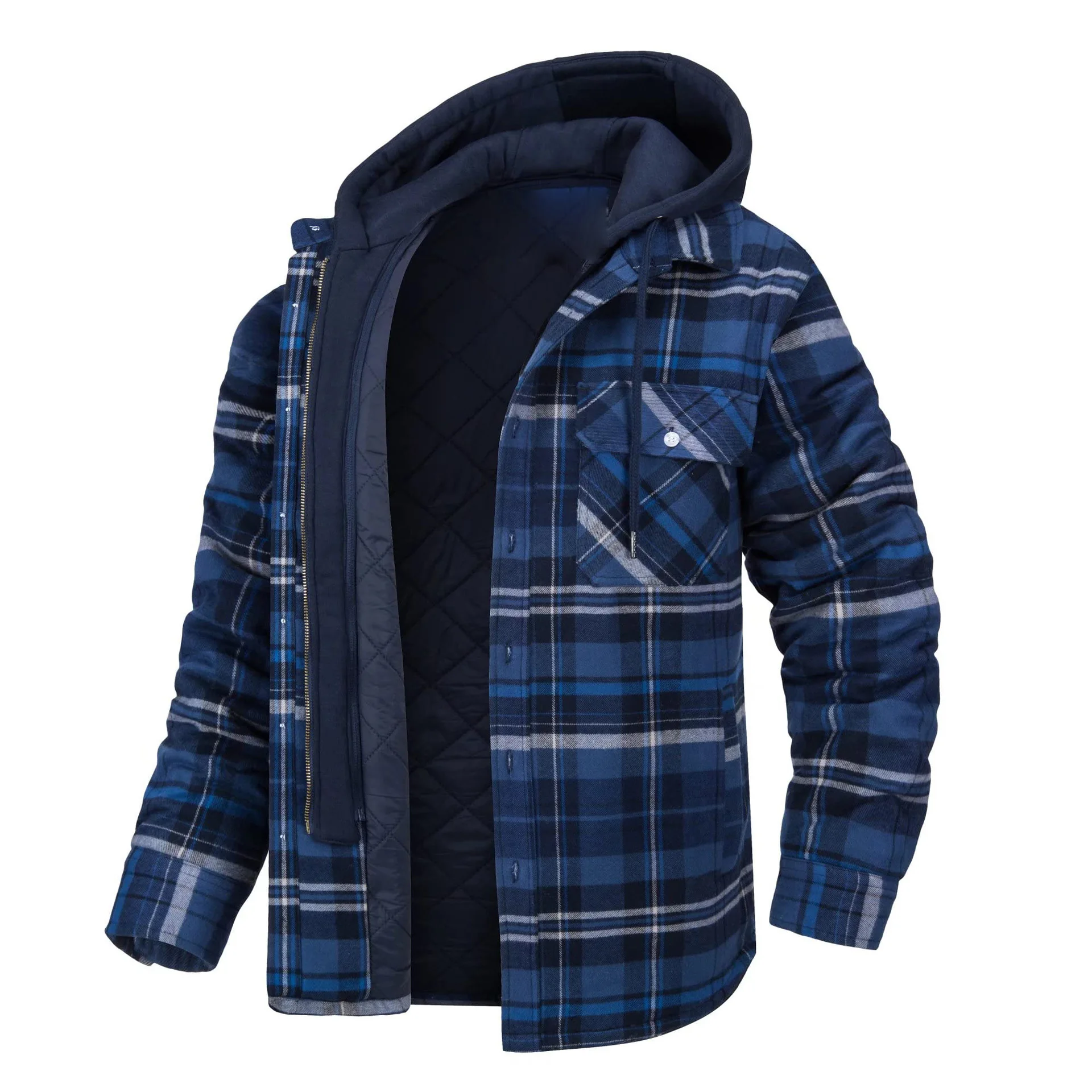 Men's Winter Warm Classic Plaid Jacket Fleece Lined Thermal Coat Hooded Thick Casual Outerwear For Male Plus Size M-5XL