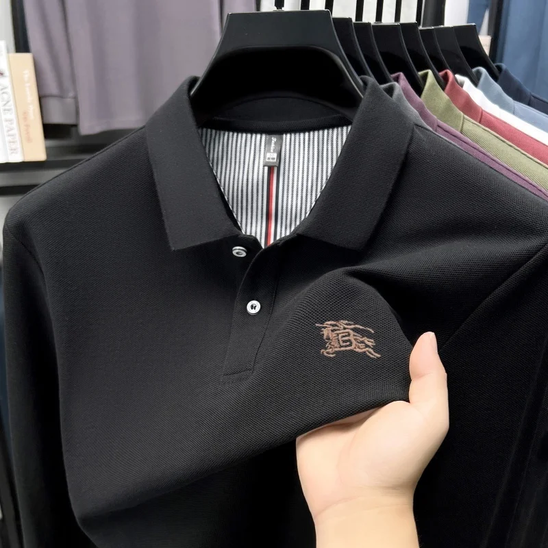 

Высокое качество 100% хлопчатобумажная рубашка с длинными рукавами POLO для мужчин Осенний деловой отдых мода изысканная вышивка футболка с Перевернутый воротник