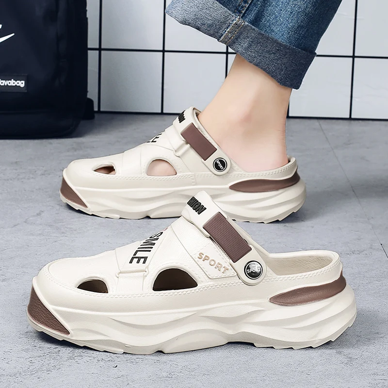 

Men's Summer Outdoor Sandals Driving Anti-slip Sports Beach Shoes Large Size Slip-On EVA Flat Heel Color Block Trendy Footwear