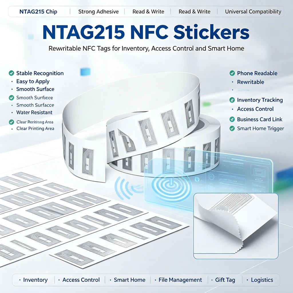 100-10PCS NFC Tags Stickers with NTAG215 Chip Clear Adhesive Labels Sticker Blank Rewritable Work with All NFC Enabled Devices